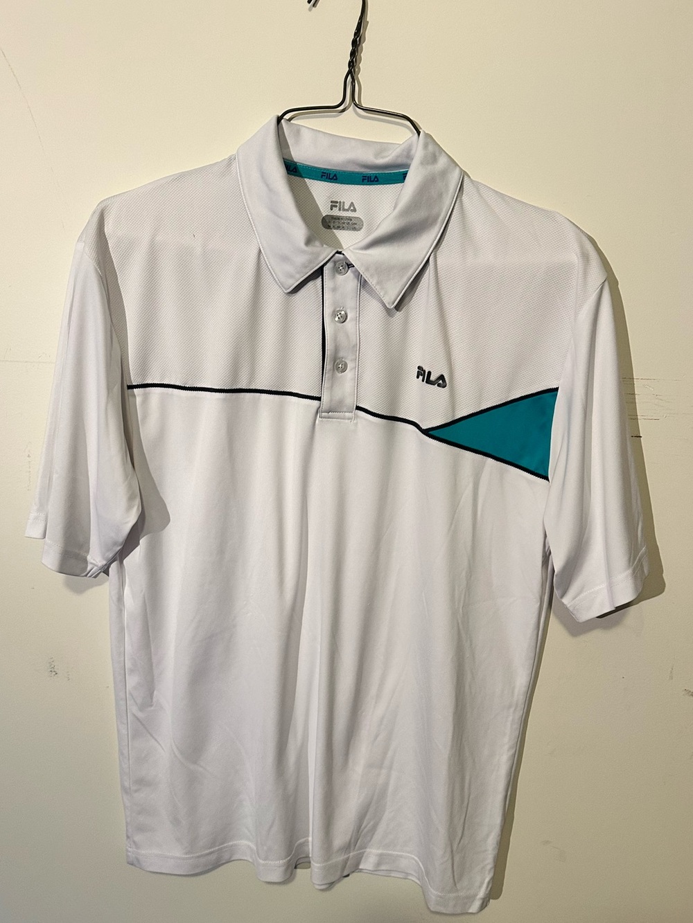 FILA White Polo with Teal Accent and Black